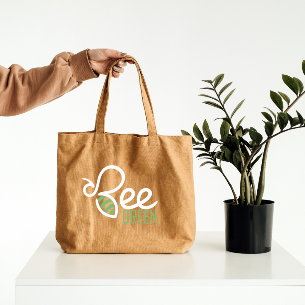 brown and white single object tote bag mockup instagram post